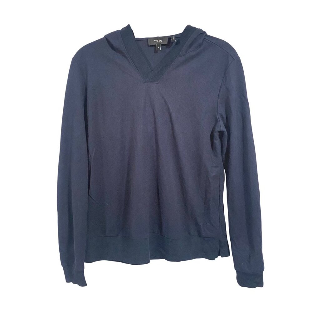 Theory Easy Rib Lightweight Hoodie in‎ Space Knit Luxe Navy Blue Size S